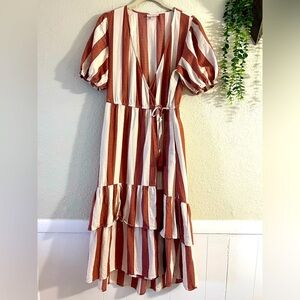 Knox Rose Dress Women Size Small Boho Red Ivory Striped Wrap Long Dress